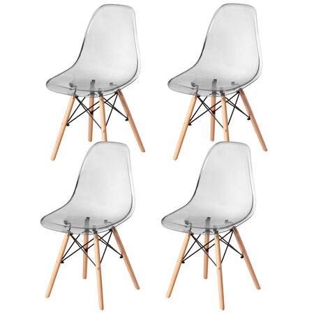 Fabulaxe Dining Chair w/Wooden Dowel Eiffel Legs, DSW Transparent Plastic Shell Accent Chair, Gray 4PK QI004627.GY.4